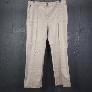 Charter Club Katherine Fit Pants Women 14 Petite Khaki Trousers Full Length Snap